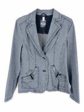 Bianca Sailing Club Striped Denim Blazer Nautical Fitted Jacket US 6